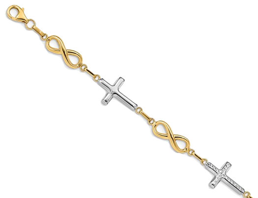 14K Yellow and White Gold Infinity Cross Bracelet (7.25 Inches)