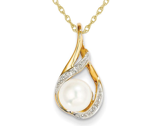 14K Yellow Gold Freshwater Cultured 7-8mm Pearl Drop Pendant Necklace with Chain