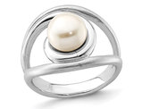 Button Freshwater Cultured Pearl Ring 8-9mm in Sterling Silver