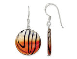 Zebra Stripes Mother of Pearl Orange and Black Disc Earrings in Sterling Silver