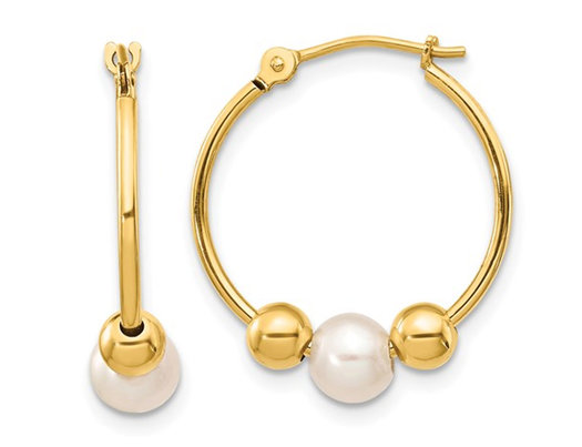 14K Yellow Gold Semi-Round Pearl Hoop Earrings