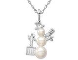 Snowman Charm Freshwater Cultured Pearl Pendant Necklace in Sterling Silver with Chain