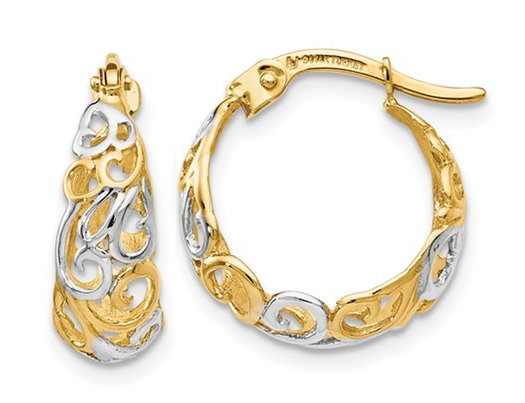 14K Yellow and White Gold Polished Hoop Earrings