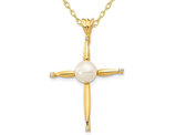 14K Yellow Gold Cross Pendant Necklace with Freshwater Cultured Pearl