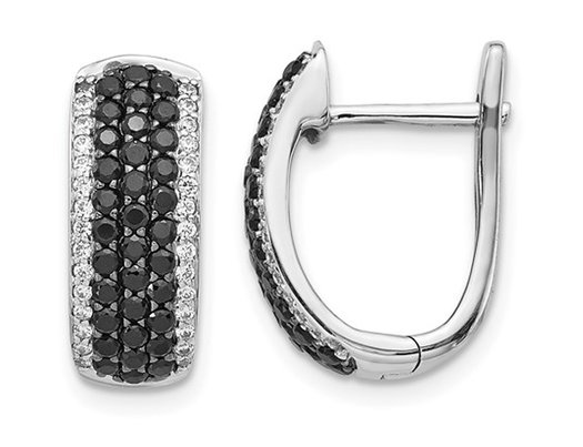 1.00 Carat (ctw) Black & White Diamond Hoop Earrings in 14K White Gold