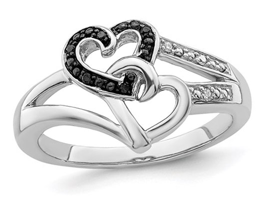Black & White Diamond Accent Heart Promise Ring in Sterling Silver
