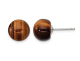 Tiger Eye Button Earrings in Sterling Silver