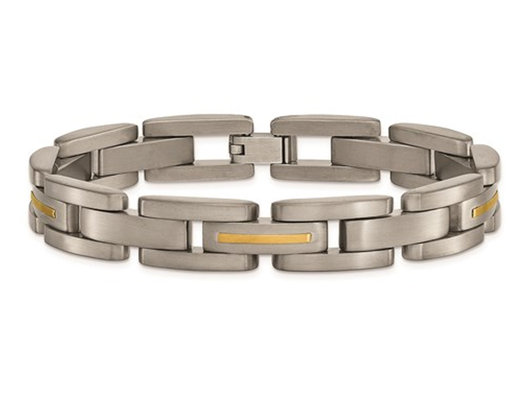 Men's Chisel Link Bracelet in Titanium with 14K Gold Inlay (8.50 inches)