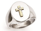 Men's Stainless Steel Ring with 10K Gold Cross
