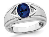 Mens 3.25 Carat (ctw) Lab Created Blue Sapphire Ring in 14K White Gold