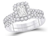1.50 Carat (ctw G-H, I1-I2) Emerald-Cut Diamond Engagement Ring and Wedding Band in 14K White Gold