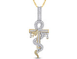 1.20 Carat (ctw) Diamond Snake Ankh Cross Pendant Necklace in 10K Yellow Gold with Chain
