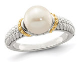 8-9mm Cultured Freshwater Pearl Ring in Sterling Silver with 14K Gold Accents