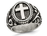 Men's Antiqued Stainless Steel Ring with Cross