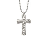 Men's Titanium Hammered Carbon-Fiber Reversible Cross Pendant Necklace with Ball Chain