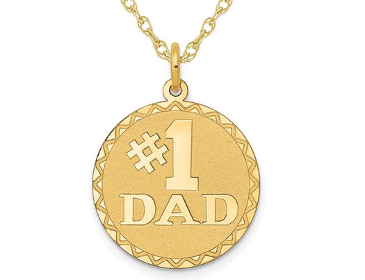 14K Yellow Gold  #1 DAD Disc Charm Pendant Necklace with Chain