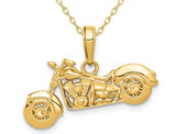 14K Yellow Gold 3-D Motorcycle Pendant Charm Necklace with Chain