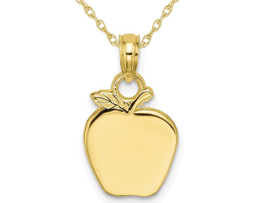 10K Yellow Gold Polished Apple Charm Pendant Necklace with Chain