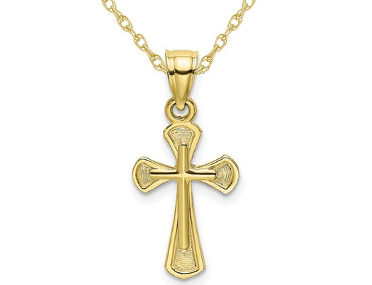 10K Yellow Gold Textured Cross Pendant Necklace with Chain 
