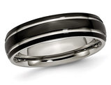 Men's 6mm Grooved Black Plated Titanium Wedding Band Ring