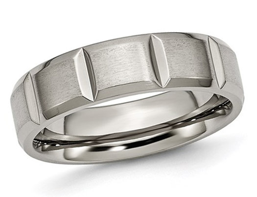 Men's Titanium Grooved 6mm Wedding Band Ring
