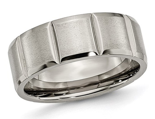 Men's Titanium Grooved 8mm Wedding Band Ring
