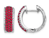 1/10 Carat (ctw) Natural Ruby and Diamond 1/4 Carat (ctw) Hoop Earrings in 14K White Gold
