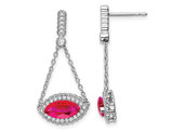 14K White Gold 2.10 Carat (ctw) Lab Created Ruby Dangle Earrings with Diamonds 1/3 Carat (ctw)