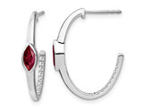 1/2 Carat (ctw) Lab Created Ruby and Diamonds 1/6 Carat (ctw) J-Hoop Earrings in 14K White Gold
