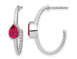 1.50 Carat (ctw) Lab Created Ruby and Diamonds 1/6 Carat (ctw) J-Hoop Earrings in 14K White Gold