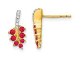 14K Yellow Gold 2/5 Carat (ctw) Natural Ruby Charm Earrings with Accent Diamonds