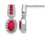 1.40 Carat (ctw) Ruby Dangle Earrings in 14K White Gold with Diamonds 3/10 Carat 