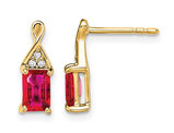 1.00 Carat (ctw) Emerald Cut Ruby Dangle Earrings in 14K Yellow Gold