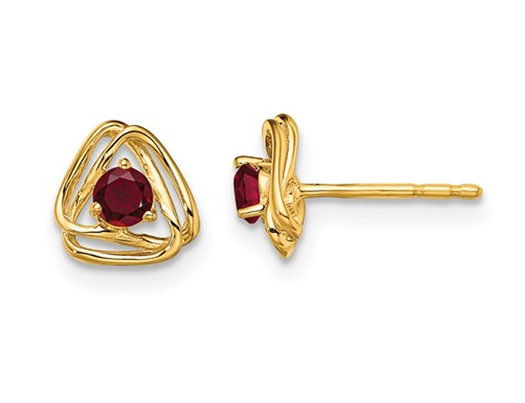 3/10 Carat (ctw) Lab Created Ruby Button Post Earrings in 14K Yellow Gold