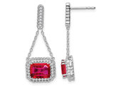 14K White Gold 2.50 Carat (ctw) Lab Created Ruby Dangle Earrings with Diamonds 1/3 Carat (ctw)
