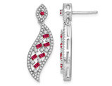 14K White Gold 1/3 Carat (ctw) Ruby Dangle Earrings with Diamonds 1/2 Carat (ctw)