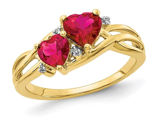 1.60 Carat (ctw) Lab-Created Heart Ruby Ring in 10K Yellow Gold