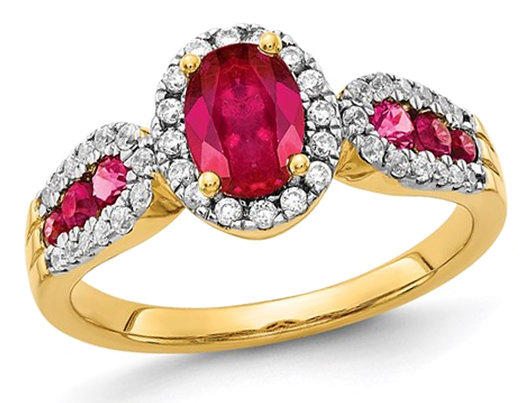 1.31 Carat (ctw) Natural Ruby Ring in 14K Yellow Gold with Diamonds