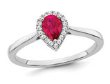 1/2 Carat (ctw) Teardrop Ruby Ring in 14K White Gold with 1/10 Carat (ctw) Diamonds