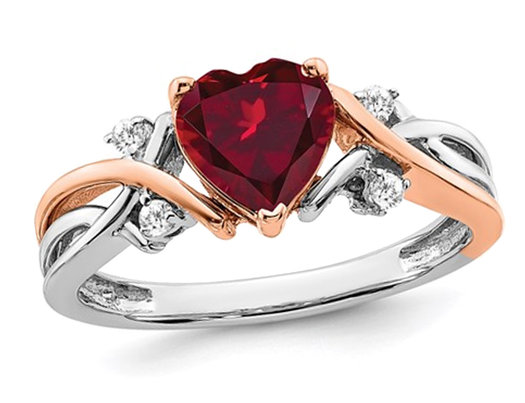 1.12 Carat (ctw) Lab Created Heart Ruby Ring in 14K White and Rose Pink  Gold