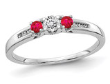 1/6 Carat (ctw) Three Stone Diamond Ring with Rubies 1/6 carat (ctw) in 14K White Gold