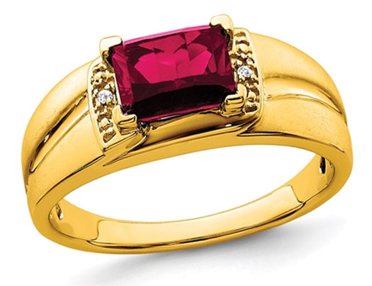 Men's 1.60 Carat (ctw) Lab Created Ruby Ring in 14K Yellow Gold
