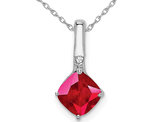 1.25 Carat (ctw) Cushion-Cut Natural Ruby Pendant Necklace in 14K White Gold with Chain