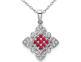 1/6 Carat (ctw) Natural Cluster Ruby Pendant Necklace in 14K White Gold with Diamonds and Chain