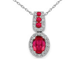 1.15 Carat (ctw) Natural Ruby Drop Pendant Necklace in 14K White Gold with Diamonds and Chain