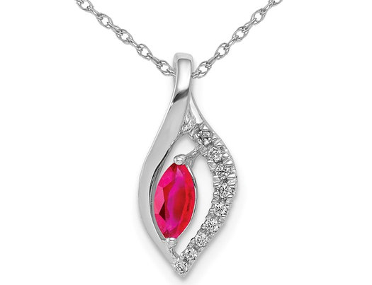 1/3 Carat (ctw) Marquise-Cut Ruby Pendant Necklace in 14K White Gold with Chain