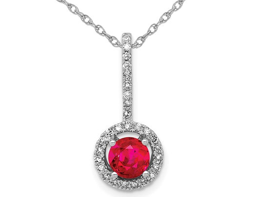 2/3 Carat (ctw) Natural Ruby Drop Pendant Necklace in 14K White Gold with Diamonds and Chain