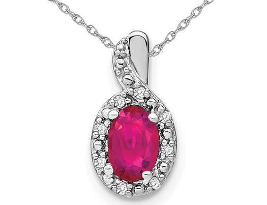 3/5 Carat (ctw) Natural Ruby Drop Pendant Necklace in 14K White Gold with Diamonds and Chain