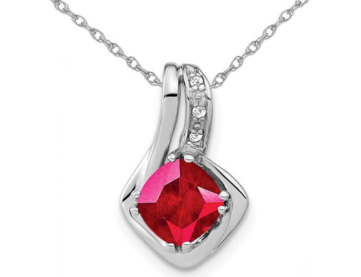 1.10 Carat (ctw) Cushion-Cut Ruby Pendant Necklace in 14K White Gold with Chain