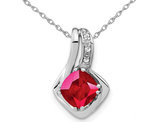 1.10 Carat (ctw) Cushion-Cut Ruby Pendant Necklace in 14K White Gold with Chain